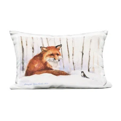 Stupell Industries Meeting Of Fox And Sparrow Outdoor Printed Pillow, Design By George Dyachenko In Brown