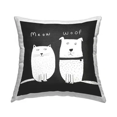 Stupell Industries Meow Woof Whimsical Cat & Dog Outdoor Printed Pillow By Carla Daly In Black;white