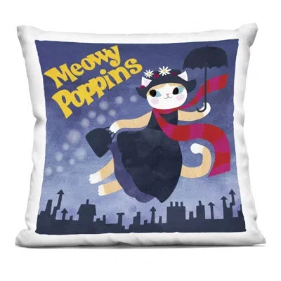 Stupell Industries Meowy Poppins Cat Parody Decorative Printed Throw Pillow Design By Angie Rozelaar In Blue