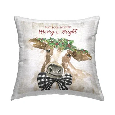 Stupell Industries Merry & Bright Country Cattle Outdoor Printed Pillow By Nan In Brown;white;green