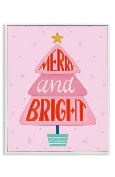 Stupell Industries Merry & Bright Framed Canvas Wall Art In Pink