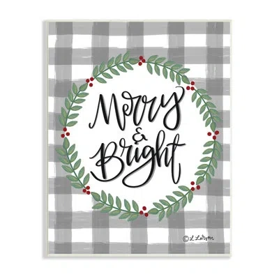 Stupell Industries Merry & Bright Gingham Christmas Calligraphy Design Black Framed Giclee Texturized Art By Lisa Larso In Wall Plaque