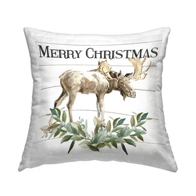 Stupell Industries Merry Christmas Botanical Moose Plank Pattern Printed Throw Pillow Design By Carol Robinson
