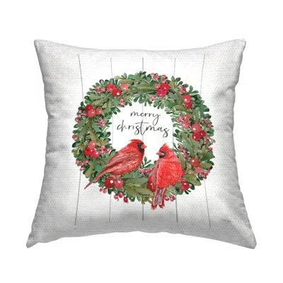 Stupell Industries Merry Christmas Cardinal Wreath Outdoor Printed Pillow By Cindy Jacobs In Green;red