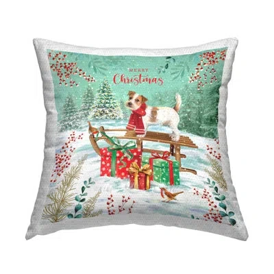 Stupell Industries Merry Christmas Dog Sled Outdoor Printed Pillow By Jane Sunner In White;green;red