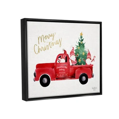 Stupell Industries Merry Christmas Holiday Red Truck Santa Gnomes And Tree By Heatherlee Chan - Floater Frame Rectangle In Jet Black Floater Frame