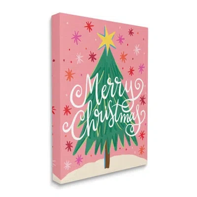Stupell Industries Merry Christmas Pink Starry Pattern Canvas Wall Art By Deborah Curiel In Green;yellow;pink