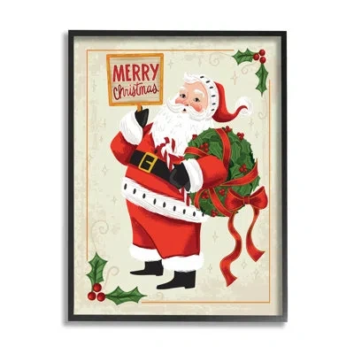Stupell Industries Merry Christmas Vintage Santa At-121 In Midnight Black Framed Giclee