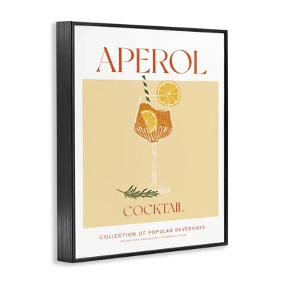 Stupell Industries Minimal Aperol Cocktail Framed Giclee Art, Design By Lettered And Lined In Midnight Black Framed Giclee