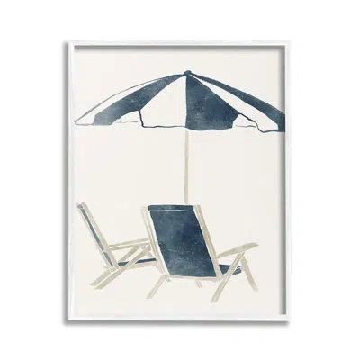 Stupell Industries Minimal Beach Umbrella & Chairs Framed Giclee Art By Yuyu Pont In Coastal White Framed Giclee