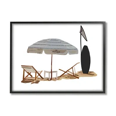 Stupell Industries Minimal Beach Umbrella Scene By Amelia Noyes In Midnight Black Framed Giclee