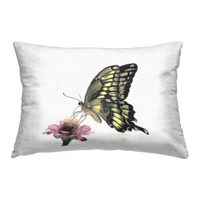 Stupell Industries Minimal Butterfly & Flower Printed Outdoor Throw Pillow Design By Connie Resch In White