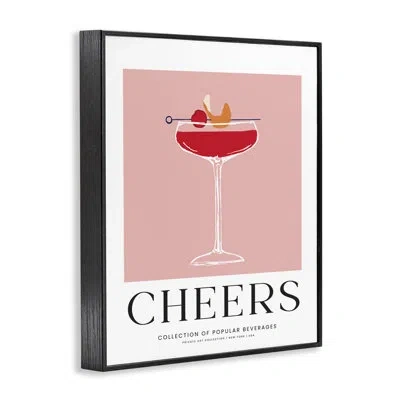Stupell Industries Minimal Cheers Cocktail Framed Giclee Art, Design By Lettered And Lined In Midnight Black Framed Giclee