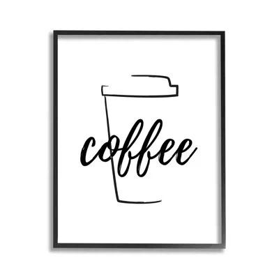 Stupell Industries Minimal Coffee Cup Framed Giclee Art By Martina Pavlova In Midnight Black Framed Giclee