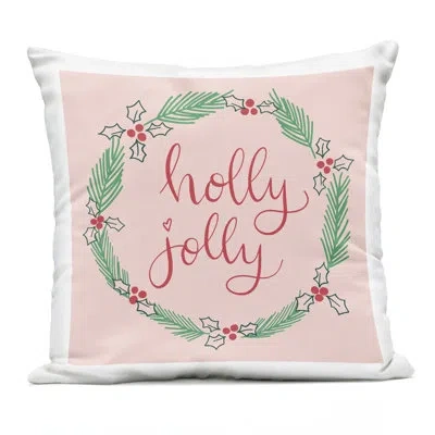 Stupell Industries Minimal Holly Jolly Wreath Design By Sazerelli Designs Outdoor Printed Pillow In Pink