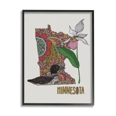 Stupell Industries Minnesota State Loon Bird Intricate Blooming Flowers By Valentina Harper - Floater Frame Graphic Art In Midnight Black Framed Giclee