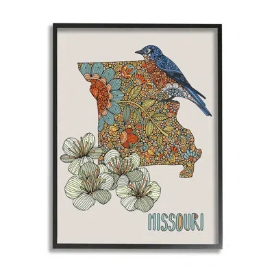 Stupell Industries Missouri Bluebird State Flower Blossoms Intricate Patterns By Valentina Harper - Floater Frame Graph In Midnight Black Framed Giclee