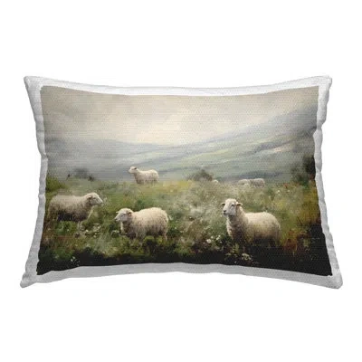 Stupell Industries Misty Sheep Pasture Outdoor Printed Pillow By Petal Prints Design In Green
