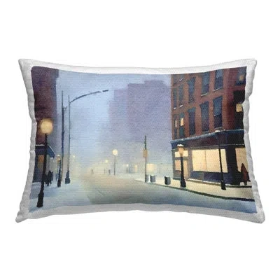 Stupell Industries Misty Winter City Street Outdoor Printed Pillow By Noah Bay In Blue