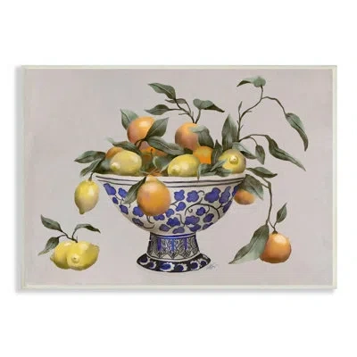 Stupell Industries Mixed Citrus Fruits Leaves Patterned Pottery Bowl Wall Plaque Art By Elizabeth Medley In Brown;green;gray