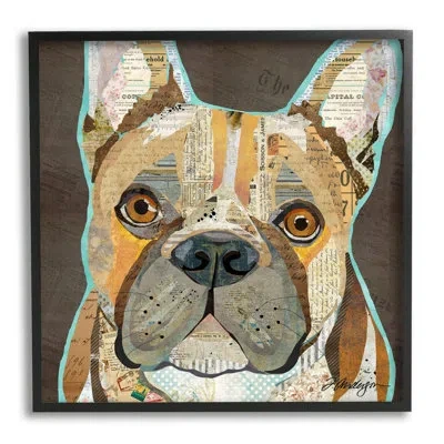 Stupell Industries Mixed Ephemera Animal French Bulldog By Traci Anderson - Floater Frame Graphic Art On Wood In Midnight Black Framed Giclee