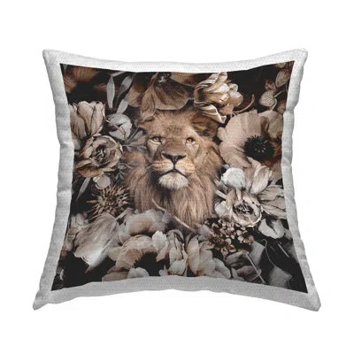Stupell Industries Mixed Flowers & Lion Outdoor Printed Pillow By Reinders In Tan