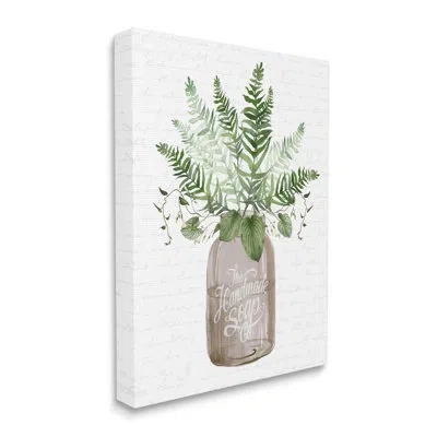 Stupell Industries Mixed Green Leaves Botanical Bouquet Jar Cursive By Lettered And Lined - Floater Frame Print On Canv