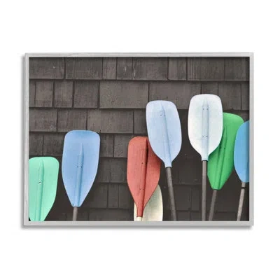 Stupell Industries Mixed Ores Against Beach Shed Boating Paddle By Daphne Polselli - Floater Frame Photograph On Canvas In Farmhouse Gray Framed Giclee