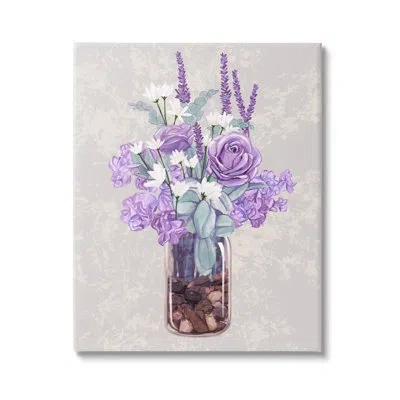 Stupell Industries Mixed Purple Bouquet Full Of Rose Wildflower Blooms By Ziwei Li - Floater Frame Painting On Canvas In Wrapped Canvas