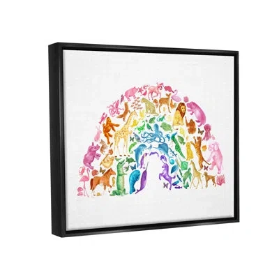 Stupell Industries Mixed Rainbow Animals Wildlife By Dishique - Floater Frame Print On Canvas In Jet Black Floater Frame