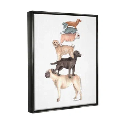 Stupell Industries Mixed Stacked Dog Breeds Standing Balancing By Dishique - Floater Frame Print On Canvas In Jet Black Floater Frame