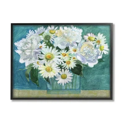 Stupell Industries Mixed White Flower Blossoms Layered Collage Drawing - Floater Frame Painting On Canvas In Midnight Black Framed Giclee