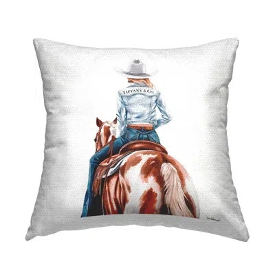 Stupell Industries Mod Cowgirl On Horse Outdoor Printed Pillow By Amanda Greenwood In Brown