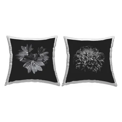 Stupell Industries Mod Dahlia & Geranium Bloom 2 Pc Outdoor Printed Pillow Set By Brian Carson In Black