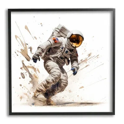Stupell Industries Modern Astronaut Splash Single Picture Frame Print On Canvas In Midnight Black Framed Giclee