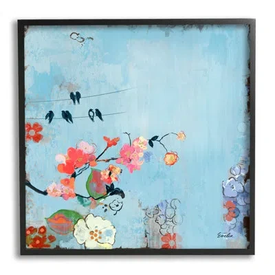 Stupell Industries Modern Birds & Flowers Scenery Canvas Wall Art Design By Evelia Designs In Midnight Black Framed Giclee