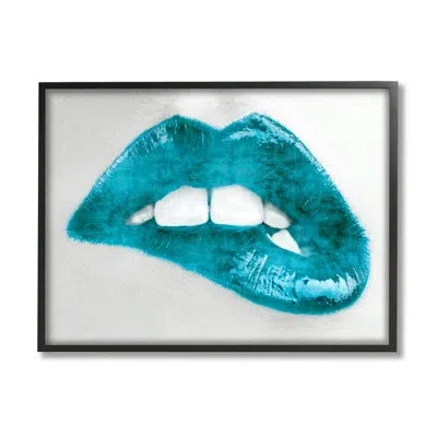 Stupell Industries Modern Blue Fashion Lip Bite Feminine Glam By Sarah Mcguire - Floater Frame Graphic Art On Wood