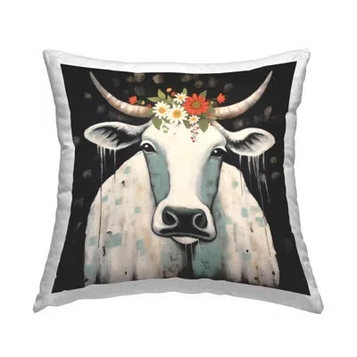 Stupell Industries Modern Cattle On Black Decorative Printed Throw Pillow By Lazar Studio In Black;white;green