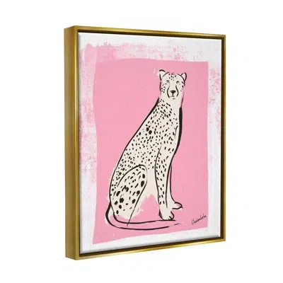 Stupell Industries Modern Cheetah Ink Lines Blocked Pink Border By Kendra Shedenhelm - Floater Frame Print On Canvas In Metallic Gold Floater Frame