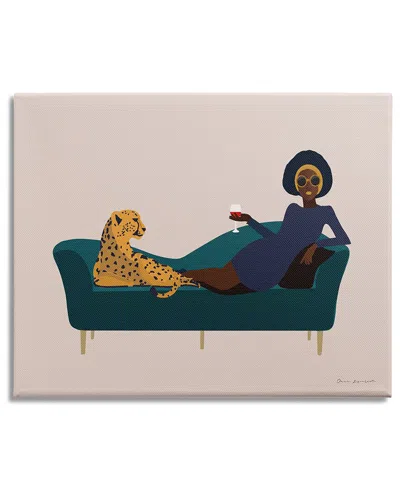 Stupell Industries Modern Fashion Female Wine Glass Cheetah Animal Couch Stretched Canvas Wall Art By Omar E In Brown
