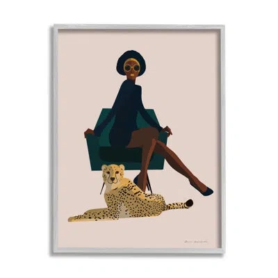 Stupell Industries Modern Fashion Pose Female Cheetah Cat Green Chair Oversized White Framed Giclee Texturized Art By O In Farmhouse Gray Framed Giclee