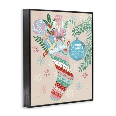 Stupell Industries Modern Festive Filled Stocking Giclee Art, Design By Jo Reid In Midnight Black Framed Giclee
