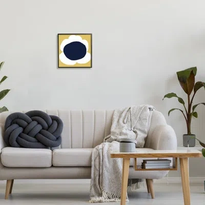 Stupell Industries Modern Flower On Yellow On Wood By Deborah Velasquez Graphic Art In Midnight Black Framed Giclee