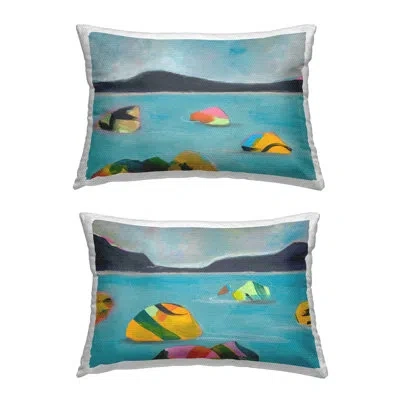 Stupell Industries Modern Hued Ocean Views 2 Pc Outdoor Printed Pillow Set By Jan Weiss In Blue