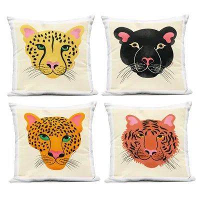 Stupell Industries Modern Jungle Wildlife Faces Design By Carrie Cantwell Outdoor Printed Pillow (set Of 4) In Multi-color