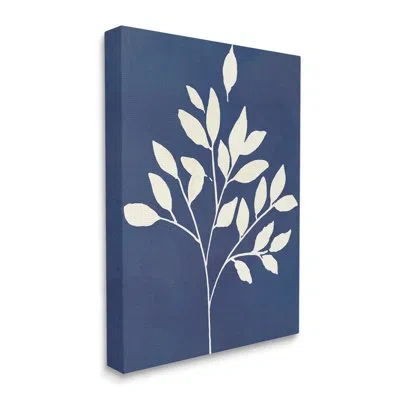 Stupell Industries Modern Leaf Sprig Botanical Abstract Stencil Shape By Susan Jill - Floater Frame Graphic Art On Canv In Wrapped Canvas