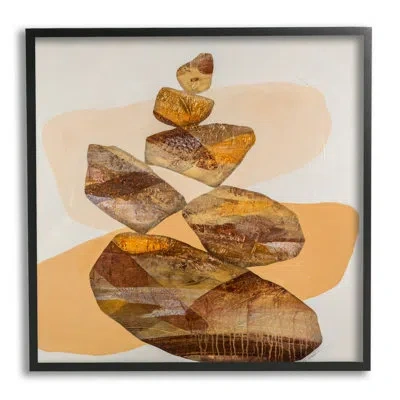 Stupell Industries Modern Natural Stacked Zen Rocks By Ruth Fromstein - Floater Frame Graphic Art On Wood In Midnight Black Framed Giclee