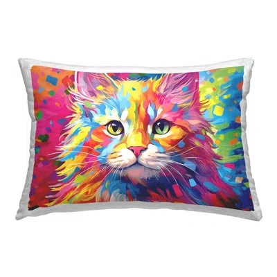 Stupell Industries Modern Patterned Cat Decorative Printed Throw Pillow By Image World In Blue;yellow;pink