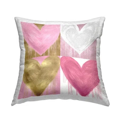 Stupell Industries Modern Pop Style Glam Hearts Outdoor Printed Pillow By Lindsay Rodgers In White;pink;gold