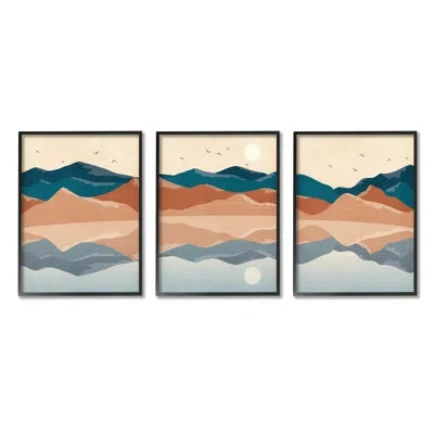 Stupell Industries Modern Reflection Flying Birds Over Lake By Jj Design House Llc - 3 Piece Floater Frame Graphic Art  In Midnight Black Framed Giclee